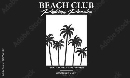 Palm beach club. Endless summer. Summer good vibes graphic print design for t shirt print, poster, sticker, background and other uses. Beach black and white print.