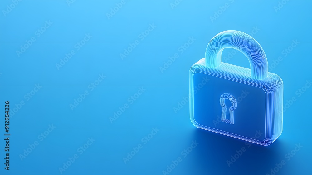 Abstract image of a glowing lock symbol on a blue background, representing security, privacy, and protection in a digital context. Abstract image of a glowing lock symbol on a blue background, representing security, privacy, and protection in a digital context.