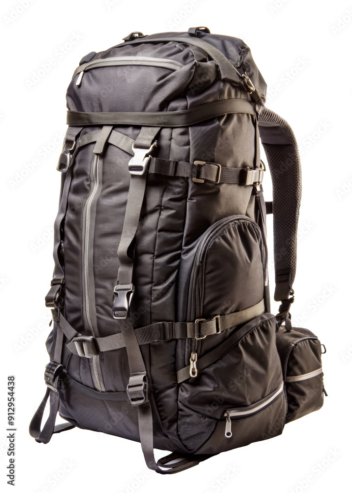 Large black hiking backpack isolated on transparent background Large black hiking backpack isolated on transparent background