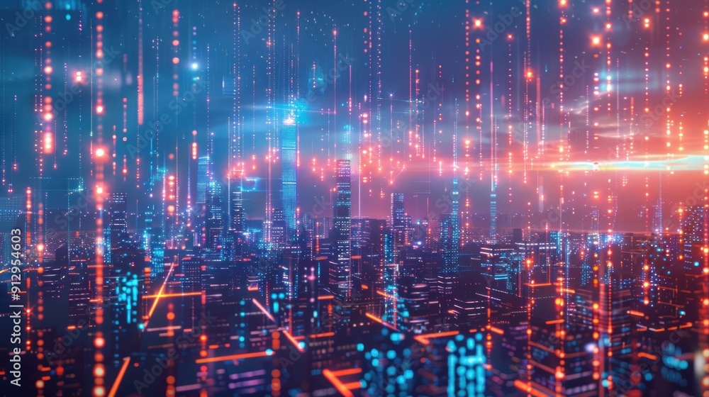 Futuristic Cityscape with Glowing Lines and Lights Futuristic Cityscape with Glowing Lines and Lights