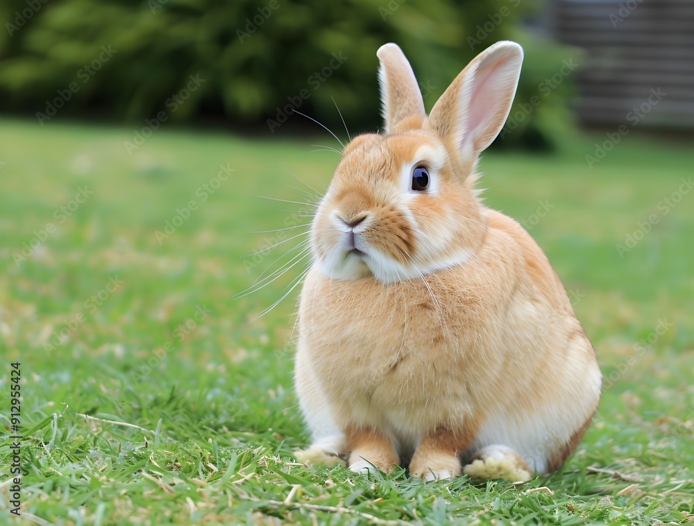 Cute brown rabbits playing on the grass on blur background. Cute brown rabbits playing on the grass on blur background.