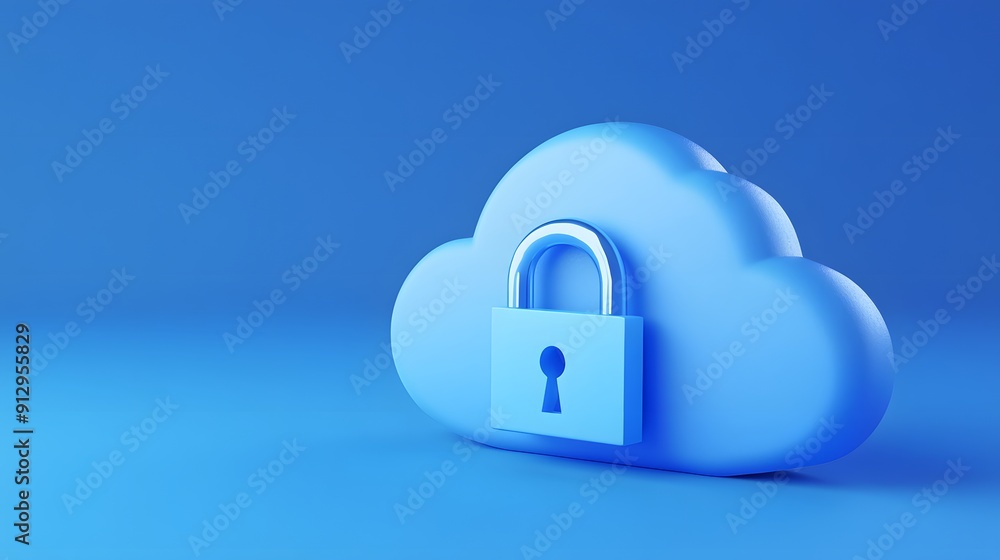 Blue cloud icon with padlock, symbolizing data security, cloud storage, privacy, encryption, and digital protection in the modern internet era. Blue cloud icon with padlock, symbolizing data security, cloud storage, privacy, encryption, and digital protection in the modern internet era.