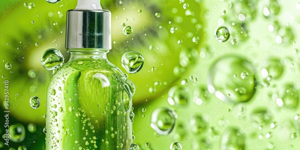 Kiwi Green Gel and Serum Drops with Droplet Bottle Facial Scrub Serum Shower Gel or Liquid Soap Droplets Kiwi Green Gel and Serum Drops with Droplet Bottle Facial Scrub Serum Shower Gel or Liquid Soap Droplets