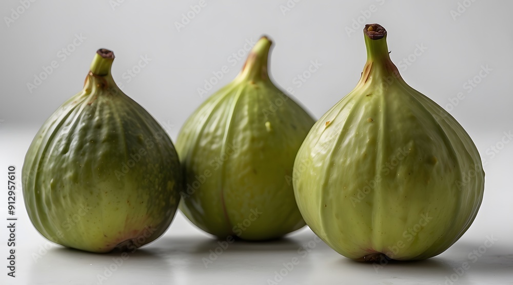 Whole fresh figs, dark green skin and red inside, placed on a white background Whole fresh figs, dark green skin and red inside, placed on a white background