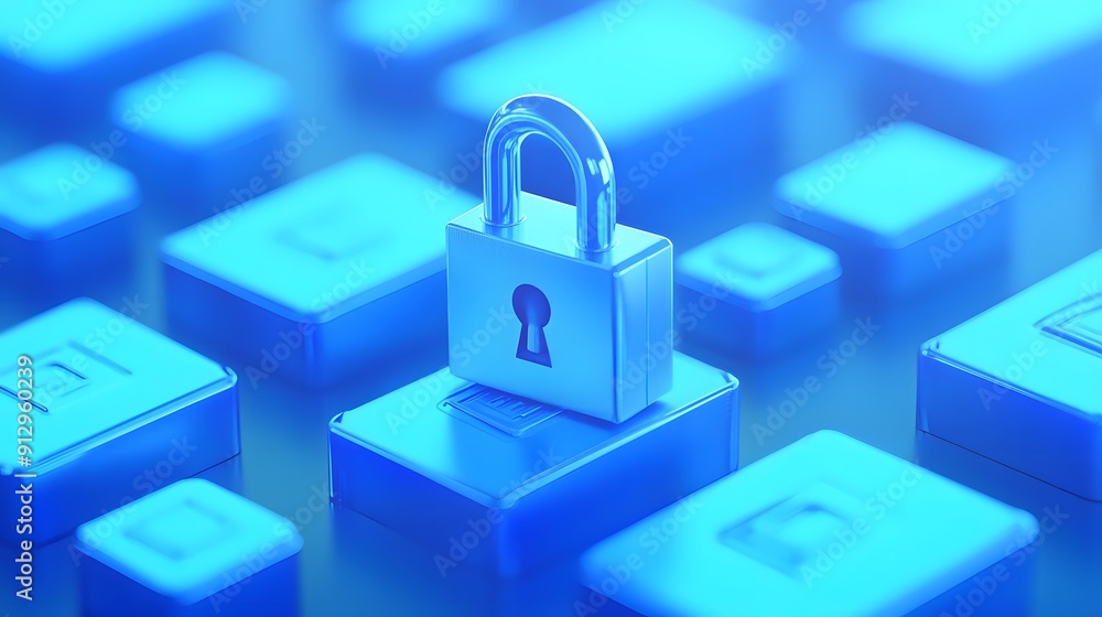 Blue digital padlock on a glowing keyboard, representing cybersecurity, data protection, and online privacy in a technology-focused image. Blue digital padlock on a glowing keyboard, representing cybersecurity, data protection, and online privacy in a technology-focused image.