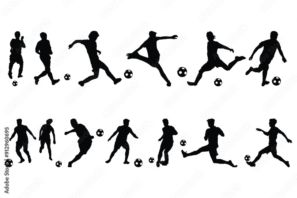 Set of football play silhouette vector Set of football play silhouette vector