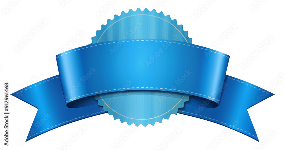 Blue ribbon with circular badge illustration isolated on transparent background Blue ribbon with circular badge illustration isolated on transparent background