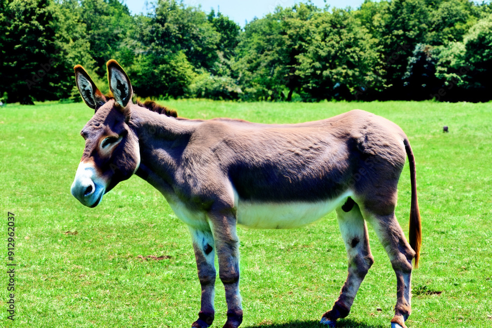 Donkeys in green field in nature. farm animal land concept. a donkey stands on a green field. a donkey stands on a green field lifestyle in nature. Donkeys in green field in nature. farm animal land concept. a donkey stands on a green field. a donkey stands on a green field lifestyle in nature.