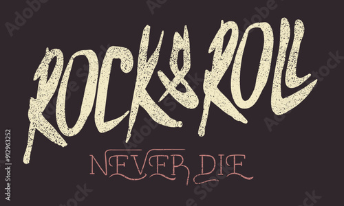Rock and roll never die.  Rock and roll with wing logo artwork for apparel and others. Music world tour graphic print design.