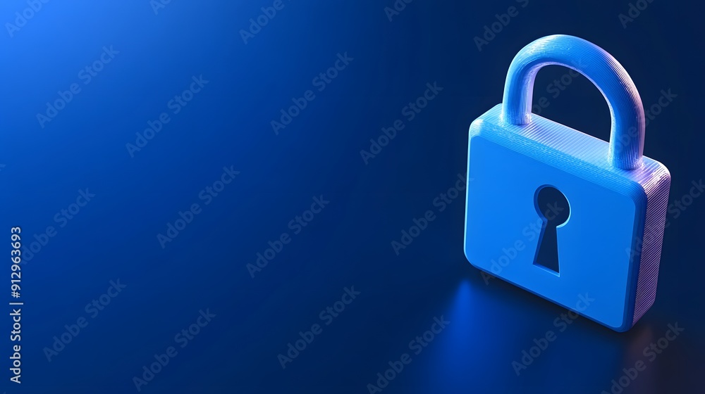 Fototapeta premium Blue padlock on blue background symbolizing security, privacy, and protection in a digital or physical context.