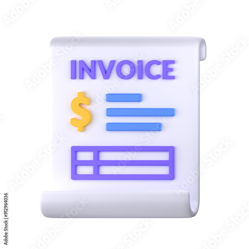 Invoice 3D Icon Illustration, perfect for Finance element