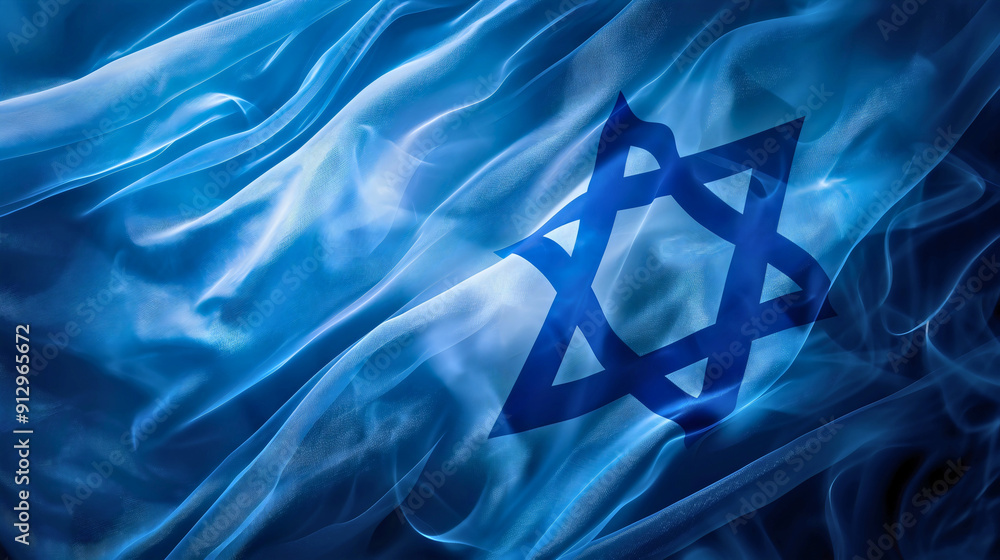 Fototapeta premium The Israeli flag embodies the spirit of Judaism, representing Israel in the Near East. It is a very old flag of the state.
