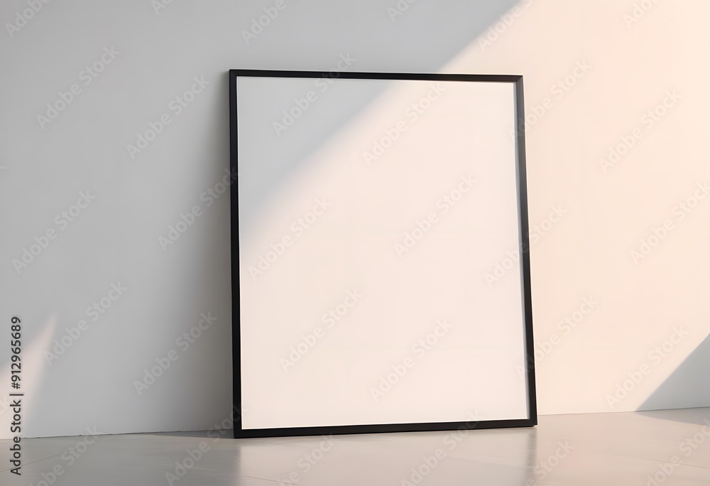 A black picture frame with a plant next to it on a white background A black picture frame with a plant next to it on a white background