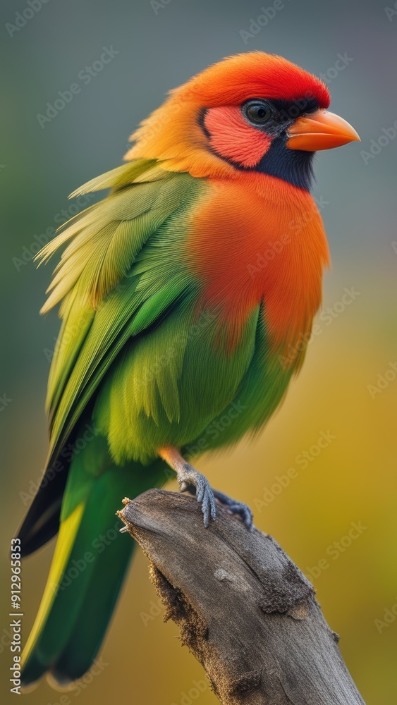 A vibrant green parrot perched on a branch with red face and yellow wing patches. A vibrant green parrot perched on a branch with red face and yellow wing patches.