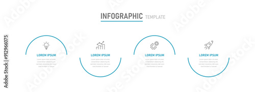A modern thin circular linear infographic consisting of four stages with changeable icons. Infographic template for presentations, website