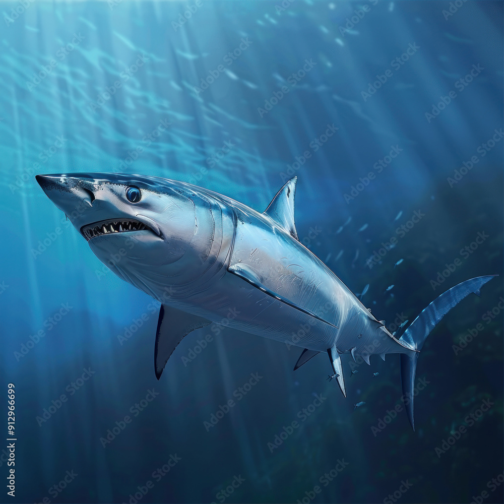 Fototapeta premium Dangerous shark swimming in sea water