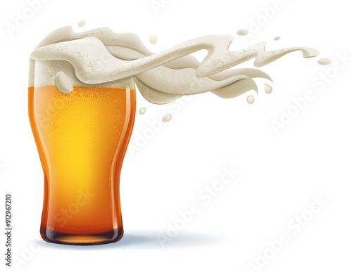 cold beer with foam in the wind