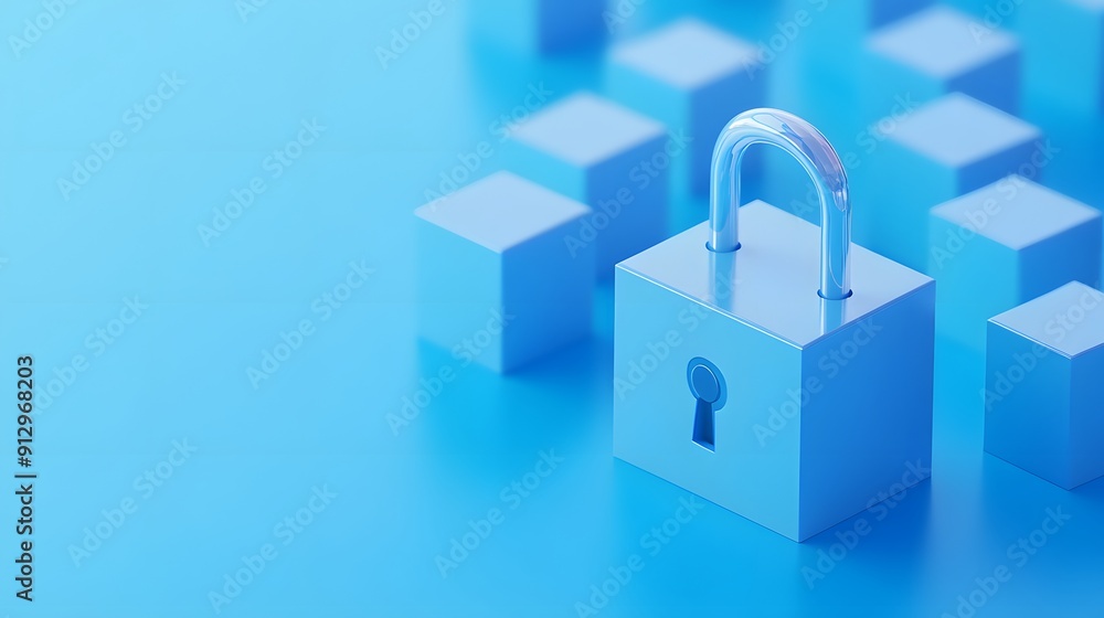 Close-up of a padlock on a blue cube, symbolizing data security and protection in a clean, minimalist, blue-toned environment. Close-up of a padlock on a blue cube, symbolizing data security and protection in a clean, minimalist, blue-toned environment.