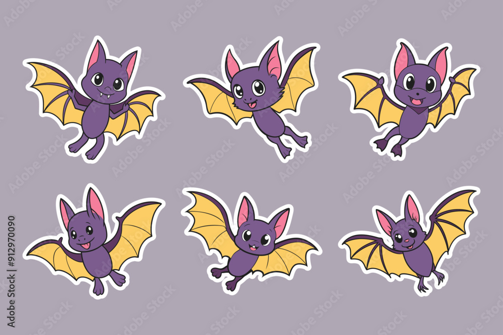 Fototapeta premium Set of cute funny bat characters. Bat collection. Kids stickers. Illustration for scrapbooking