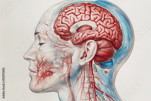 Inflammation of the brain and meninges caused by meningoencephalitis, highlighting the areas affected and the severity of the condition photo