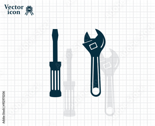 Vector dark color icon with shadow on light checkered background