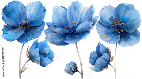 Fototapeta Naklejka Na Ścianę i Meble -  Watercolor blue flower on a transparent png