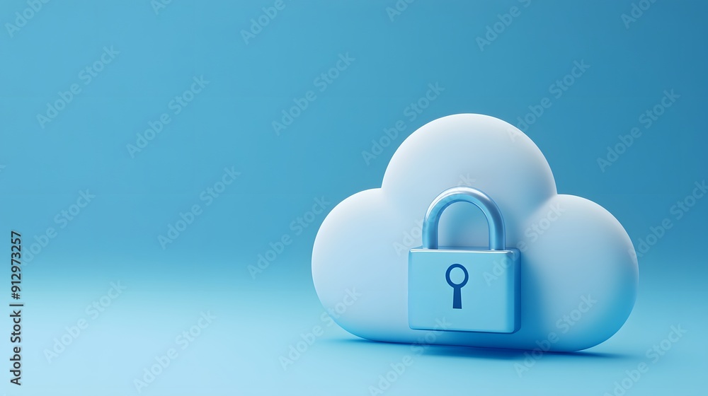 Cloud security concept with a blue padlock on a cloud symbol, representing data protection and secure online storage. Cloud security concept with a blue padlock on a cloud symbol, representing data protection and secure online storage.