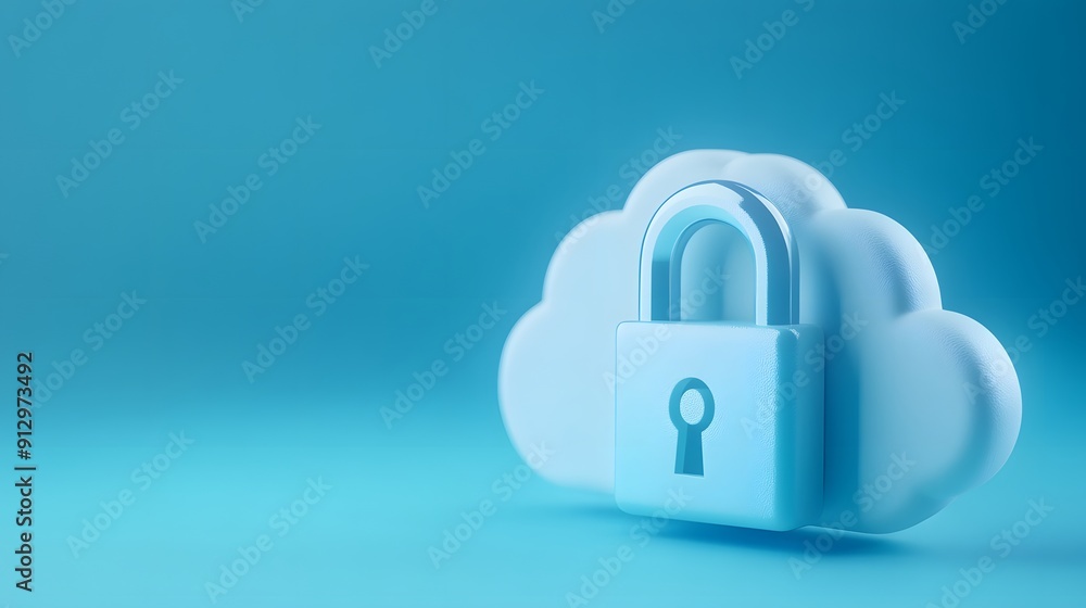 Cloud security concept with a cloud-shaped lock on a blue background, representing data protection and online privacy. Cloud security concept with a cloud-shaped lock on a blue background, representing data protection and online privacy.