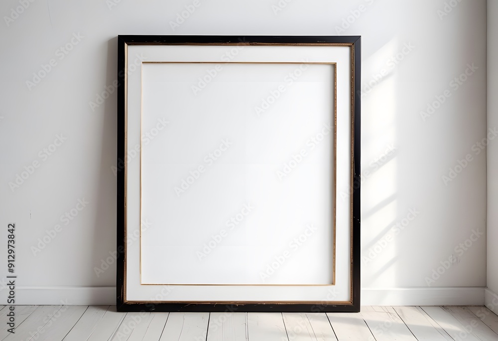 A black picture frame with a plant next to it on a white background A black picture frame with a plant next to it on a white background