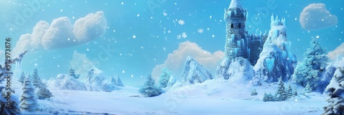 Frosty Fortress: An Animated Snowscape with Icy Citadels and Towers, Emblematic of Winter's Majestic Reign. photo