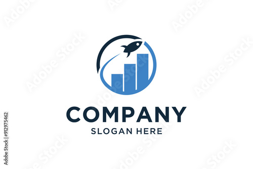 Vector Graph and Rocket Logo Combination. Diagram and Airplane Symbol or Icon. Unique Chart and Flight Logotype Design Template.