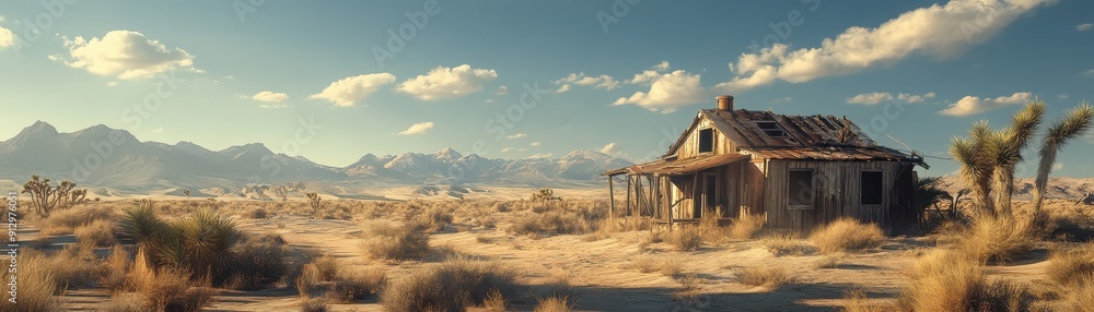 Wild West outpost for bounty hunters in desert 