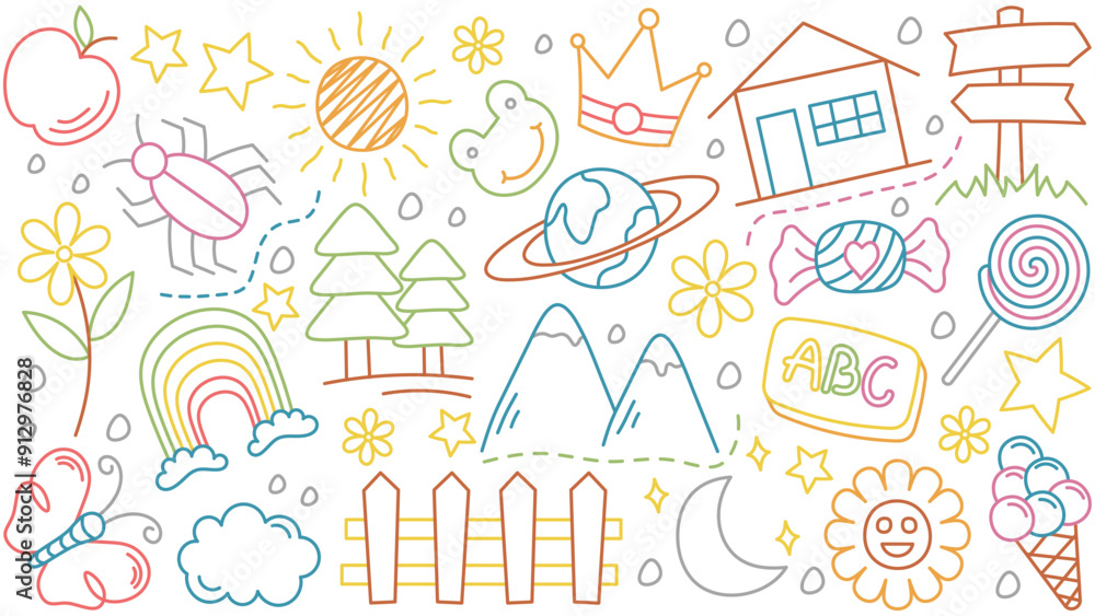 Cute kid scribble mega set in flat graphic design Cute kid scribble mega set in flat graphic design