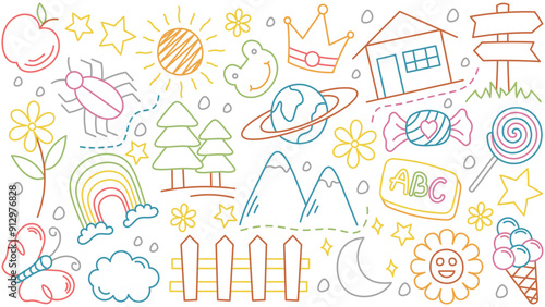 Cute kid scribble mega set in flat graphic design