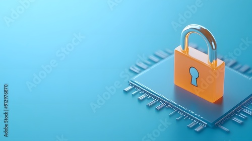 Wallpaper Mural Cybersecurity concept with a padlock on a circuit board, symbolizing data protection and information security on a blue background. Torontodigital.ca