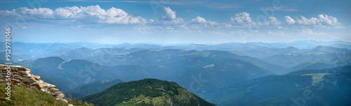 panorama of the mountains of the Montenegrin range from Mount Pip Ivan, silho...