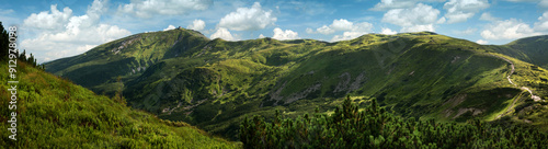 Big panoramic view on Chornohirsky ridge, tourist trails and routes to observ...