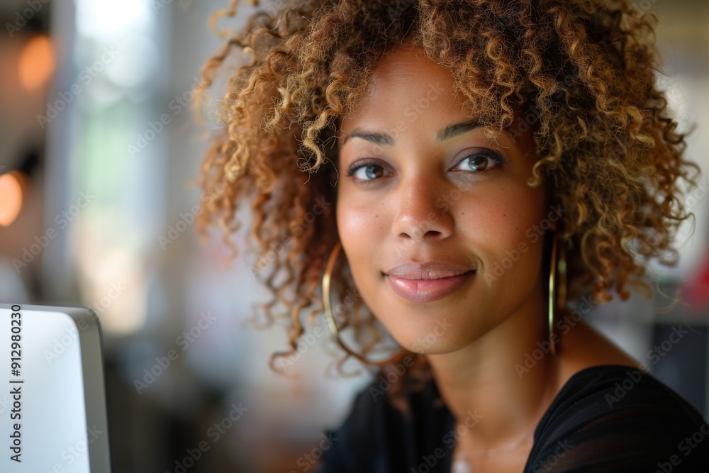 A Close Up Portrait of a Young Woman with Curly Hair A Close Up Portrait of a Young Woman with Curly Hair