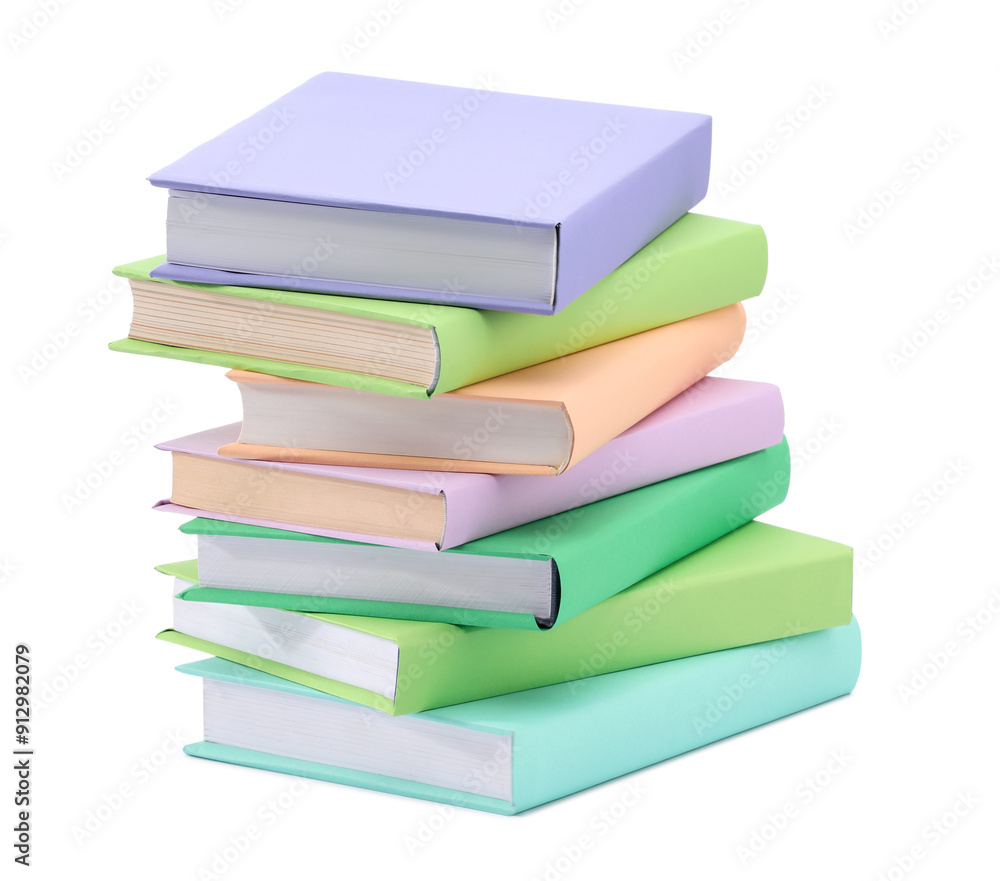 Stack of colorful books isolated on white