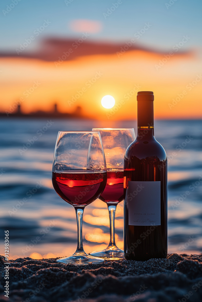 Sunset Wine with City Silhouette Sunset Wine with City Silhouette