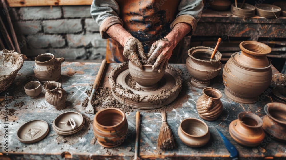 man molding ceramics with his hands in an artisanal way man molding ceramics with his hands in an artisanal way