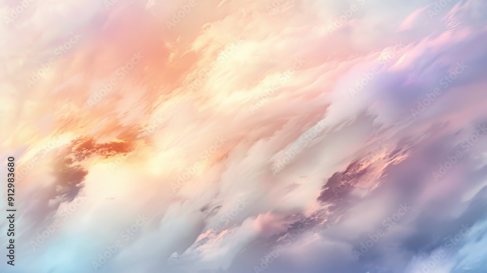 Obraz premium Dreamy Cloudscape Abstract Pink and Orange Hues, Digital Art, Clouds, Sky, Pastel, ,