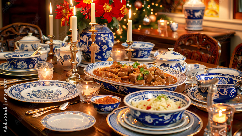 A festive table set with various dishes A festive table set with various dishes