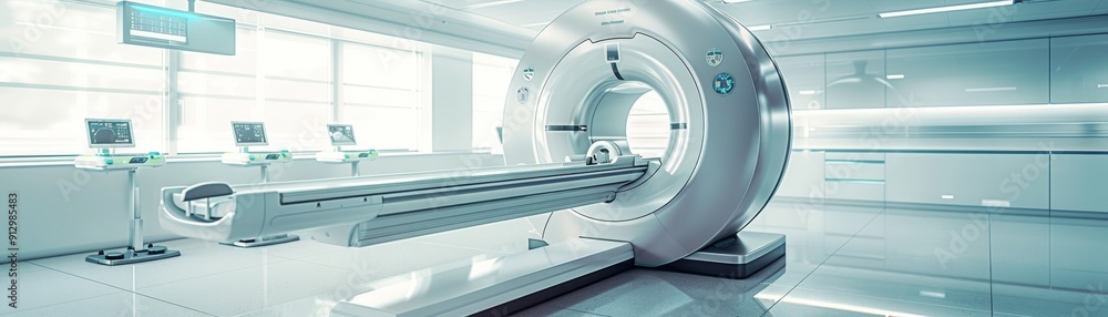 MRI Machine in a Modern Hospital Room, Medical Technology, Healthcare, Diagnostic Imaging, 3D Rendering, Interior Design, Scan MRI Machine in a Modern Hospital Room, Medical Technology, Healthcare, Diagnostic Imaging, 3D Rendering, Interior Design, Scan