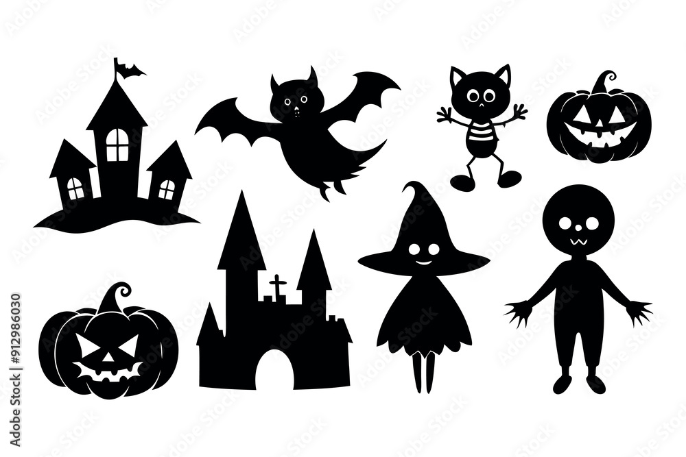 Set of silhouettes of cute Halloween Set of silhouettes of cute Halloween