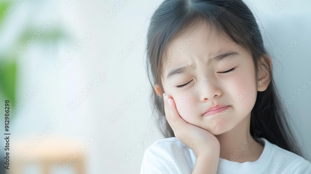 Child in pain holding cheek with swollen face, child pain oral, concept Child in pain holding cheek with swollen face, child pain oral, concept