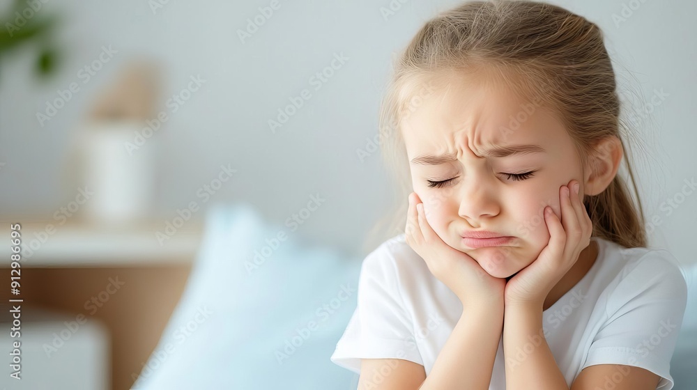 Close-up of a young girl frowning, expressing sadness or frustration. Neutral background, indoor setting. Close-up of a young girl frowning, expressing sadness or frustration. Neutral background, indoor setting.