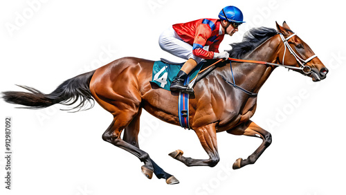 horse racer isolated on transparent background ,horse racing  WHITE BACKGROUND. AI GENERATED