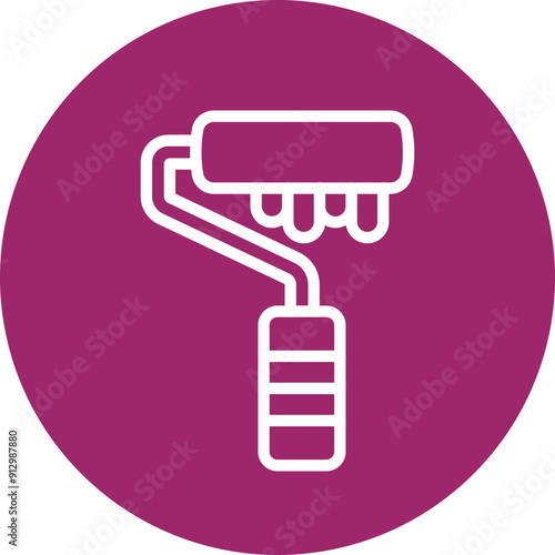 Paint Roller Vector Line White Circles Multicolors