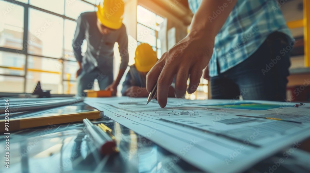 Generate a photo realistic image of a construction project team discussing a budget proposal, with detailed financial charts and proposal documents; ensure the image is of high resolution Generate a photo realistic image of a construction project team discussing a budget proposal, with detailed financial charts and proposal documents; ensure the image is of high resolution